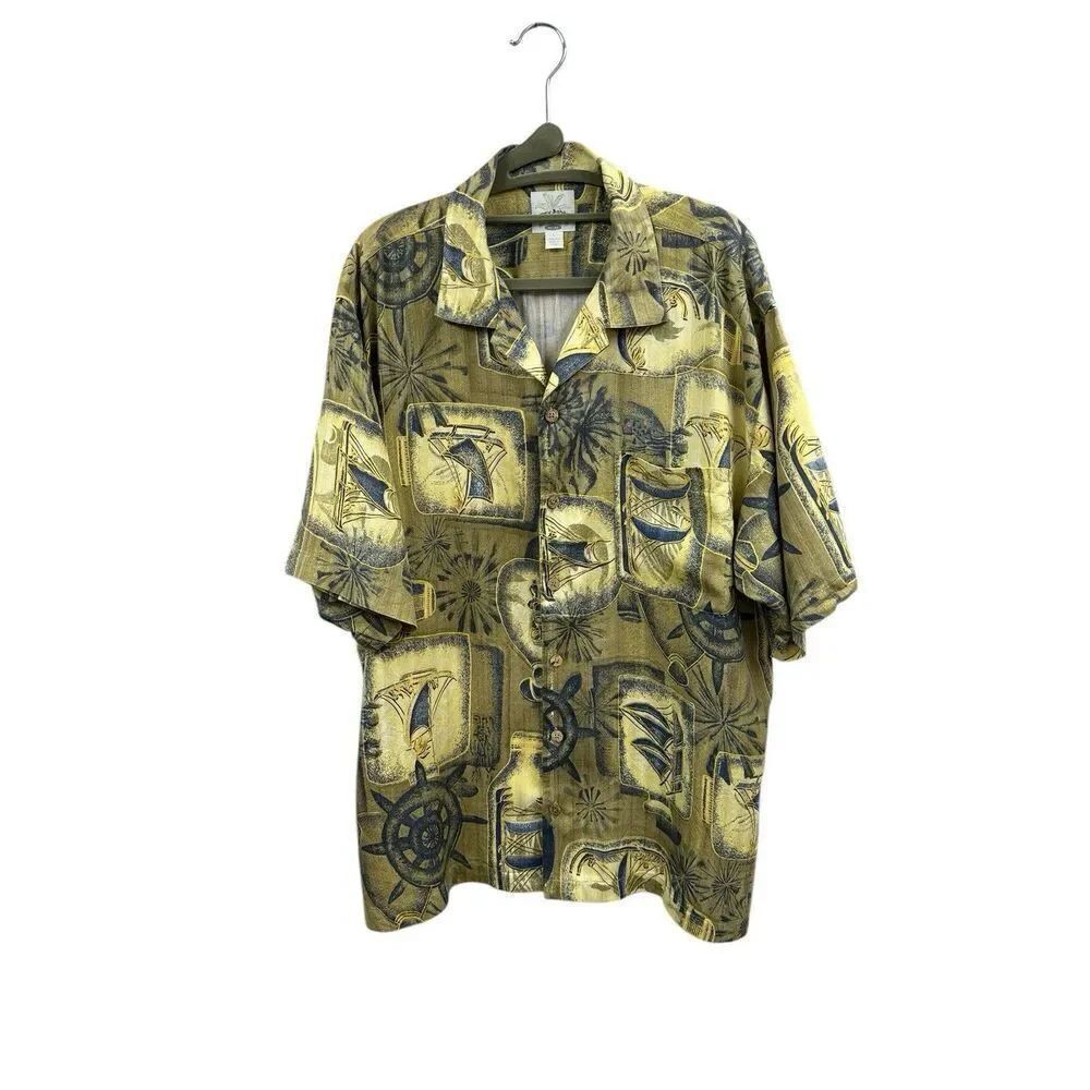 Tommy Bahama Relax 100% Silk Short Sleeve Button Up Shirt Men’s Size Large